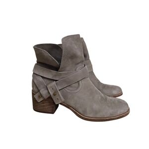 UGG Kasen Mouse Grey Suede Leather Wrap Strap Block‎ Heel Ankle Boots 1019148 9